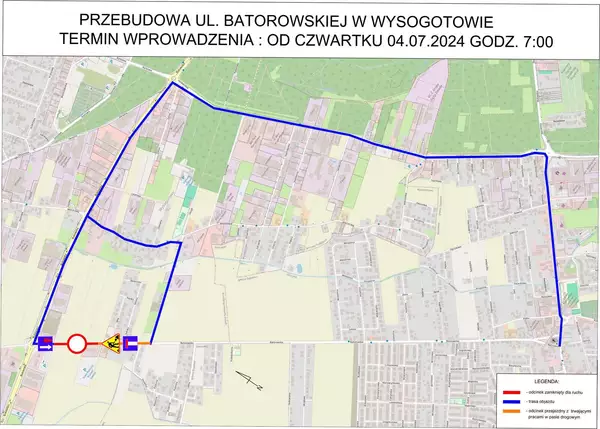 Zdjęcie mapy przedstawiające zmiany w organizacji ruchu na ul. Batorowskiej