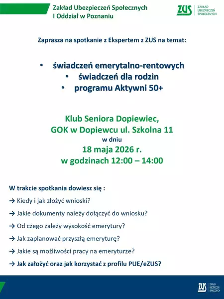 Spotkanie z ekspertem ZUS 12.05.26