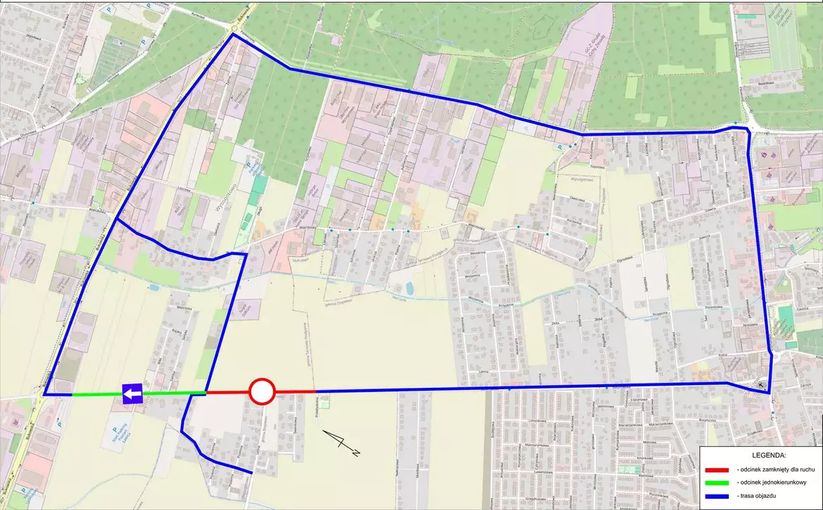 mapa objazdów ul. Batorowskiej w m. Wysogotowo