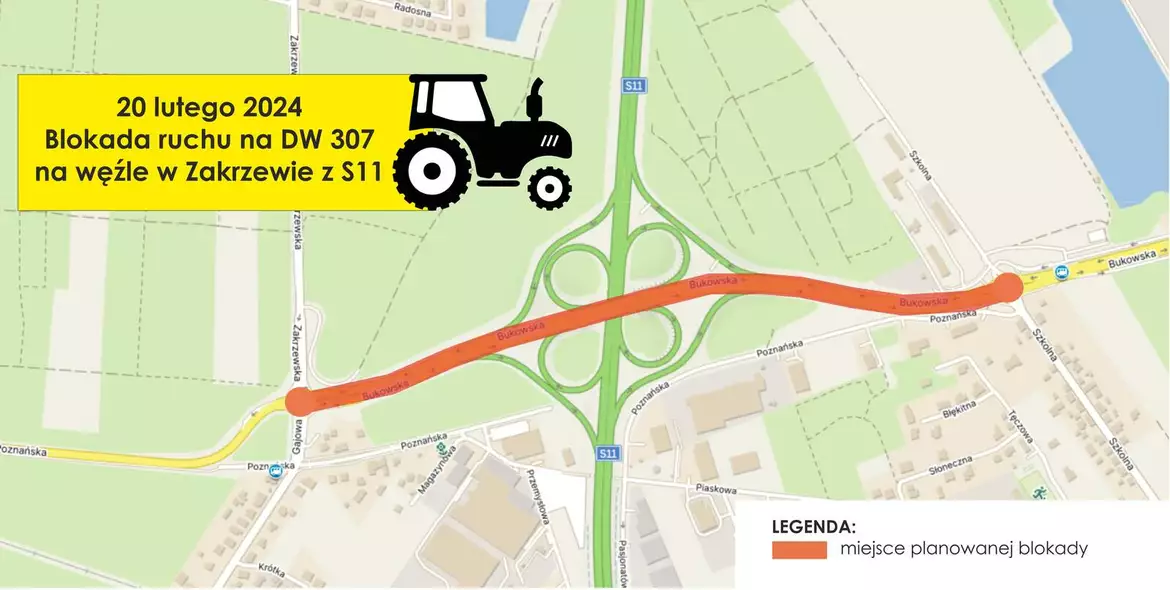 Protest Rolników - mapa blokady