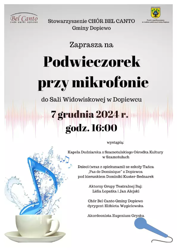 Plakat CHór Bel Canto Podwieczorek przy mikrofonie