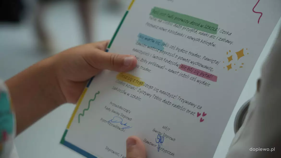 List do pierwszoklasistów od Wójta i Przewodniczącego Rady Gminy