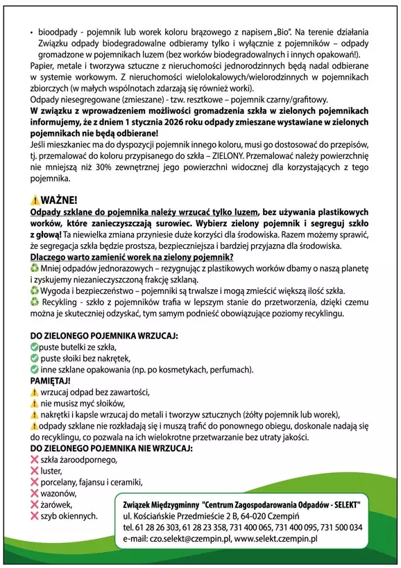 Selekt informacja dotycząca szkła 2