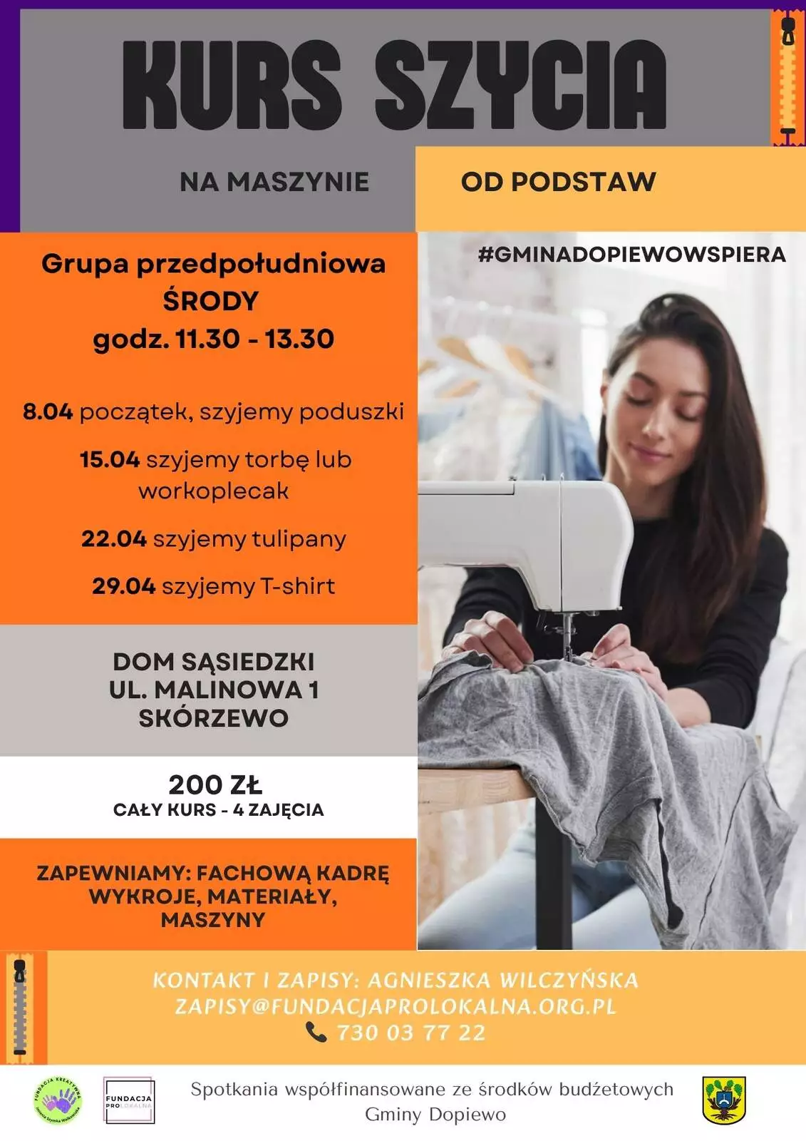 Kurs szycia na maszynie (godziny przedpopołudniowe 04.2026)