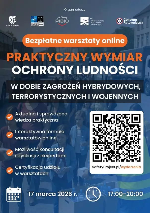 Plakat warsztatów "Praktyczny wymiar ochorny ludności" 