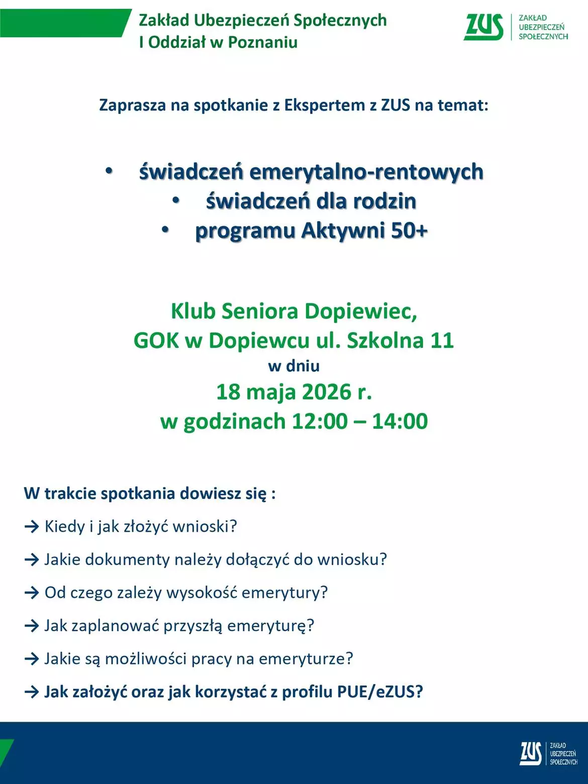 Spotkanie z ekspertem ZUS 12.05.26