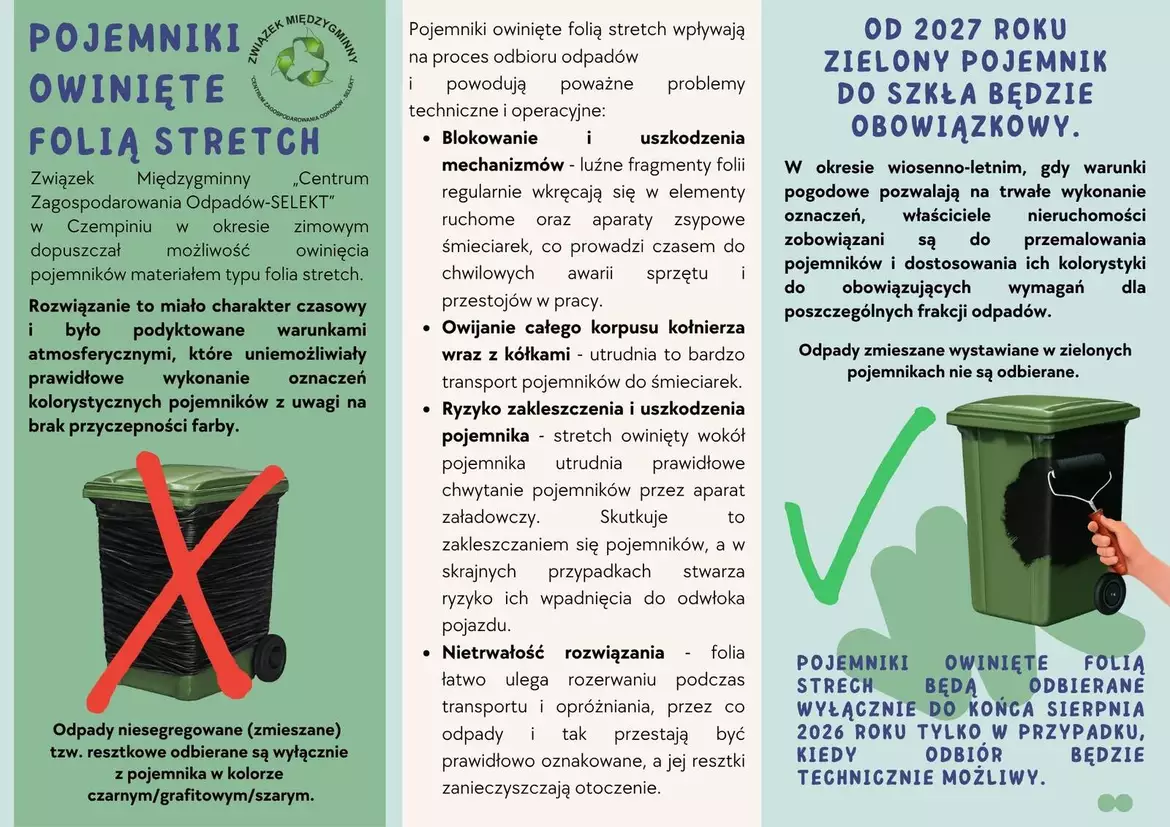 Folia stretch na pojemnikach do odpadów