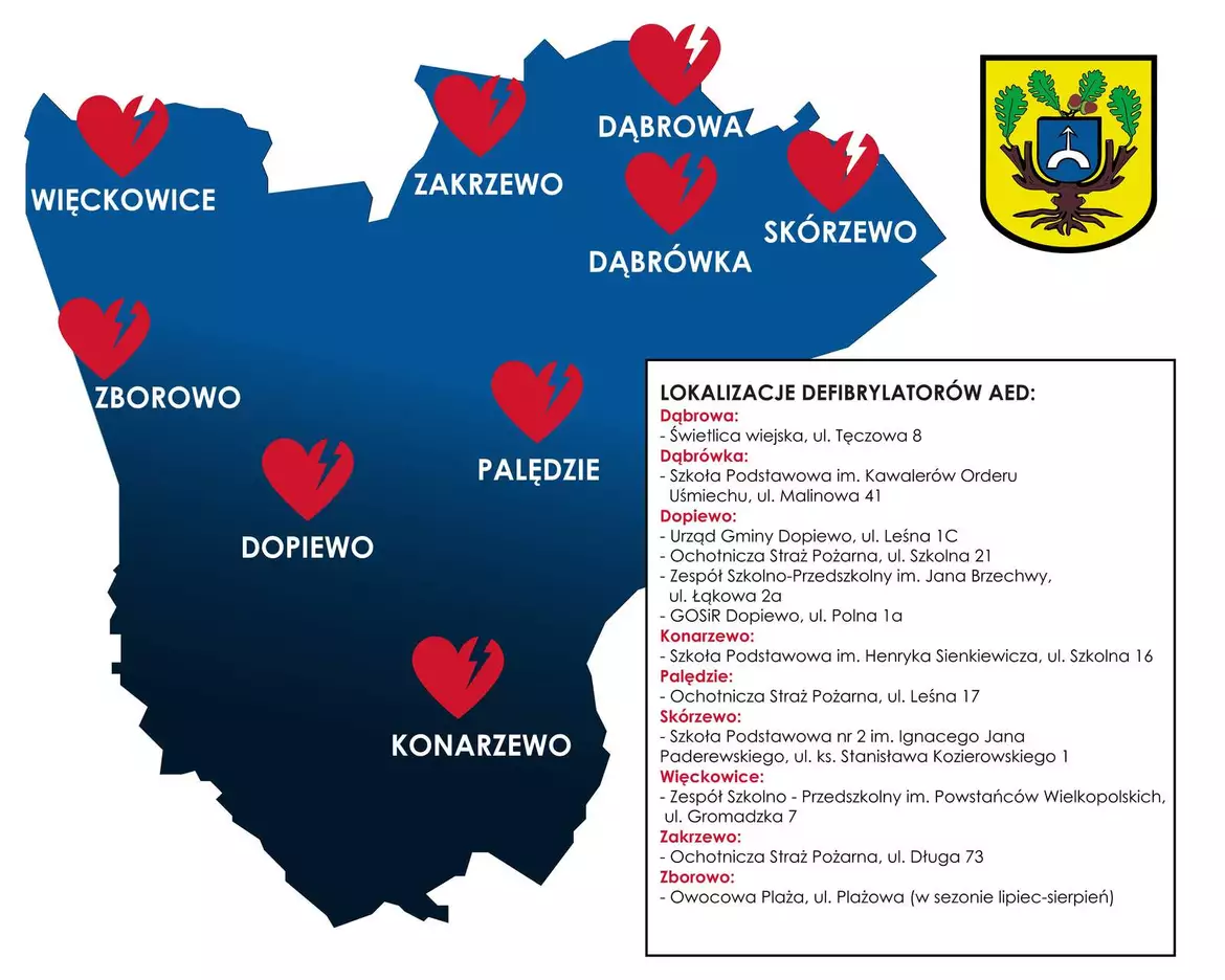 Lokalizacja defibrylatorów w Gminie Dopiewo 08.2026